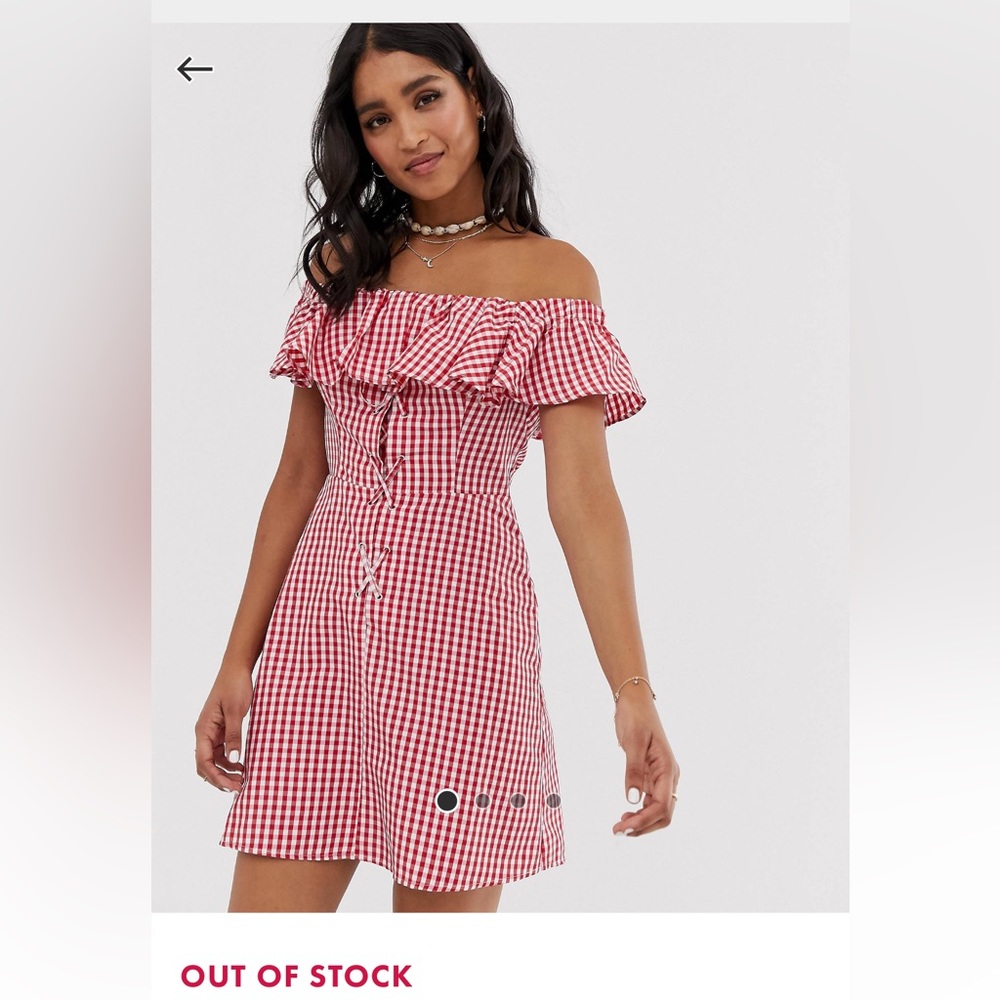 ASOS DESIGN off shoulder mini sundress with frill in gingham